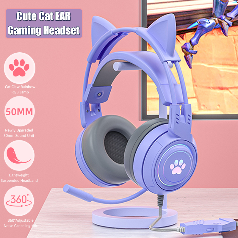 Gaming Accessories Monitor - Headphone game telinga kucing lucu dengan